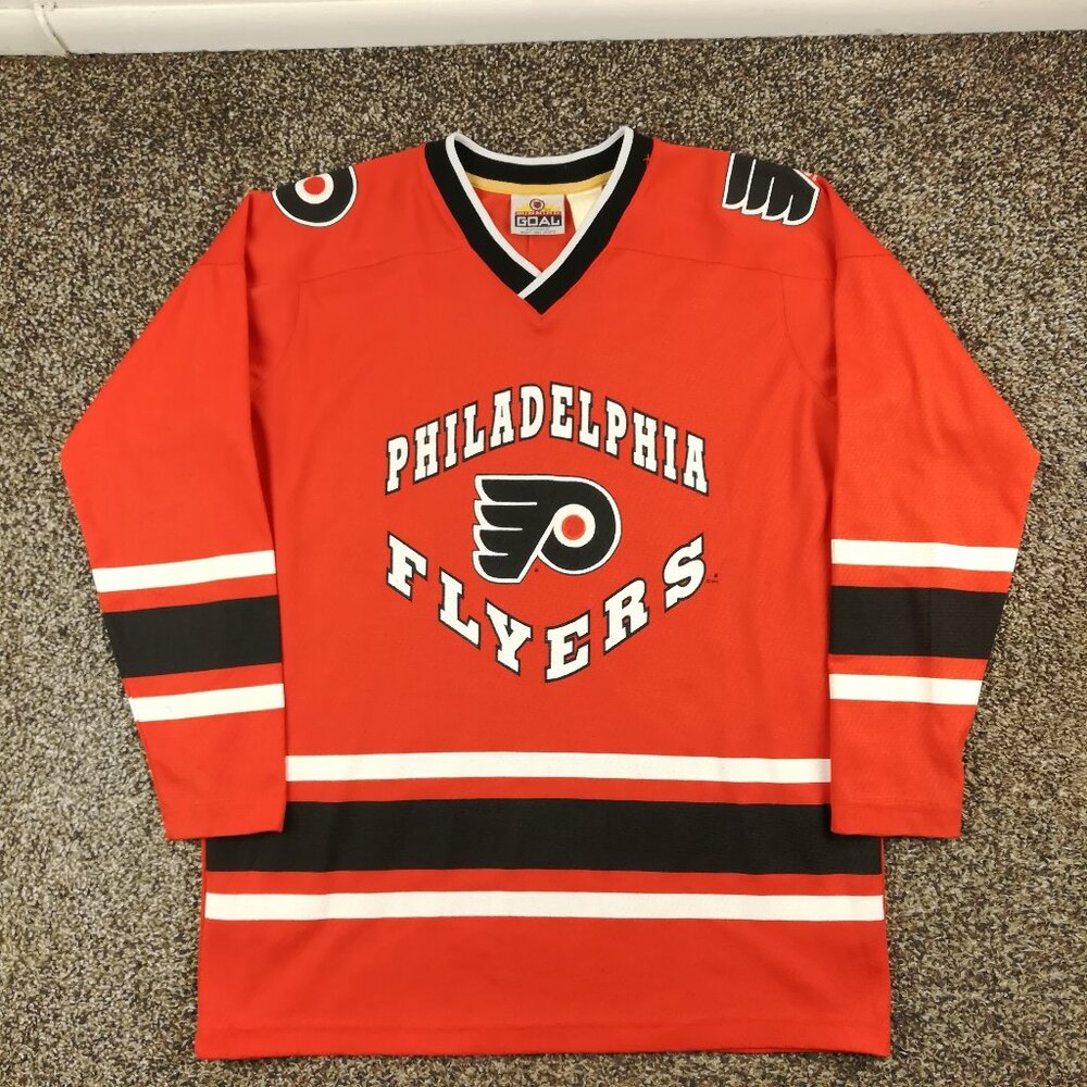 Vintage Philadelphia Flyers Jersey Winning Goal Orange Mens Small (Youth XL)